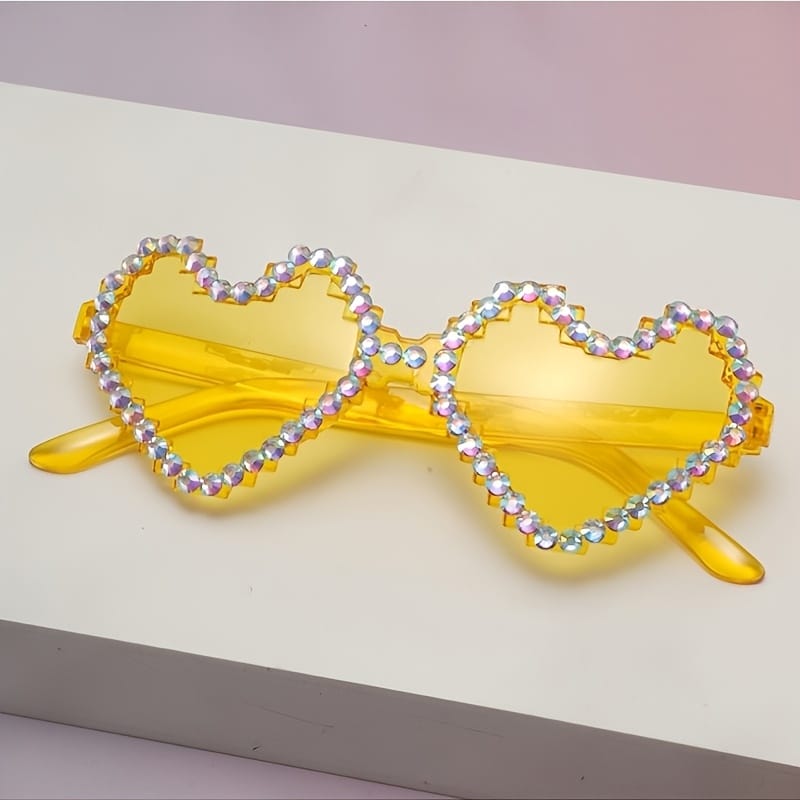 KissICON Eyewear Yellow / 1pc Sapphire Heart Diamond Glasses Y2K Spicy BlingBling Party Style