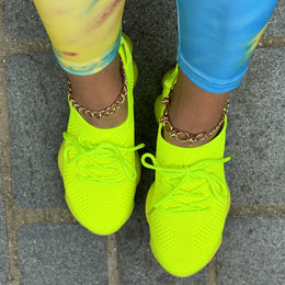 Dropshipman Yellow / 43 Women's Sneakers 2024 New Fashion Breathable Trainers Comfortable Sneakers Women Mesh Fabric Lace Up Female Footwear Women Shoes