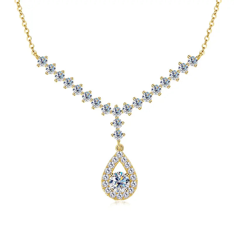 KissICON YELLOW / 50cm / China Mainland OXTAO D VVS1 Moissanite WaterDrops Necklace for Woman With Certified 925 Sliver Y-Shaped Lariat Star Necklace Luxury Jewelry