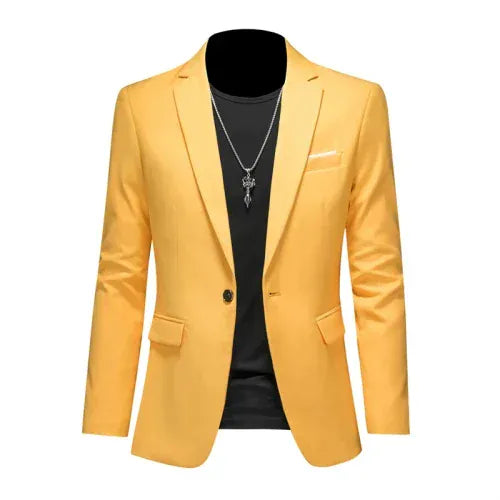 KissICON YELLOW / Asia 4XL(178cm-82kg) Mens Slim Fit Casual Fashion Wedding Tuxedo Blazer