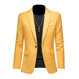 KissICON YELLOW / Asia 6XL(185cm-98kg) Mens Slim Fit Casual Fashion Wedding Tuxedo Blazer