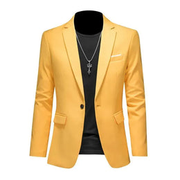 KissICON Yellow / Asian XL (US S) Luxury Mens Blazer Solid Color Casual Business Wedding