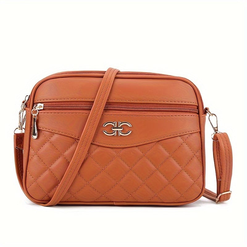 jkthpu-45 Yellow Brown Chic Quilted Crossbody Elegant Solid Color Womens Bag