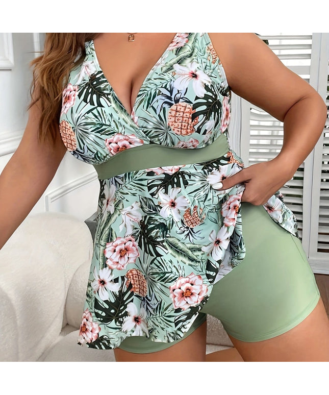 KissICON Yellow-green / UK 16 Curve Tropical Vacay Tankini