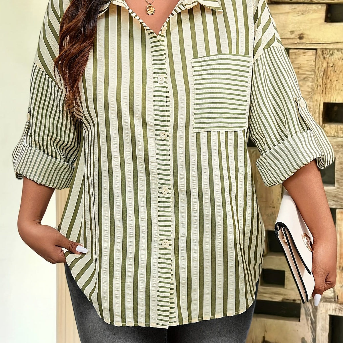 jkthpu-45 Yellow-green / UK 16 Plus Size - Plus Size Women'S Casual Striped