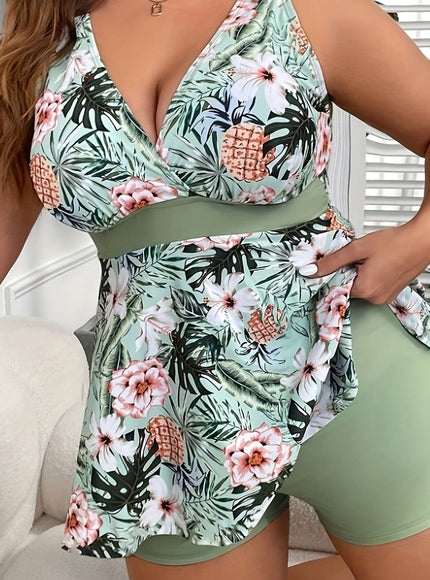 KissICON Yellow-green / UK 18 Curve Tropical Vacay Tankini