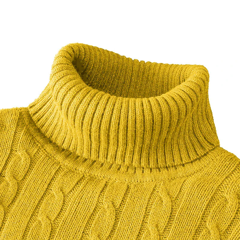 KissICON Yellow / M / China Mainland Mens Slim Fit Turtleneck Heavyweight Knit Pullover Sweater