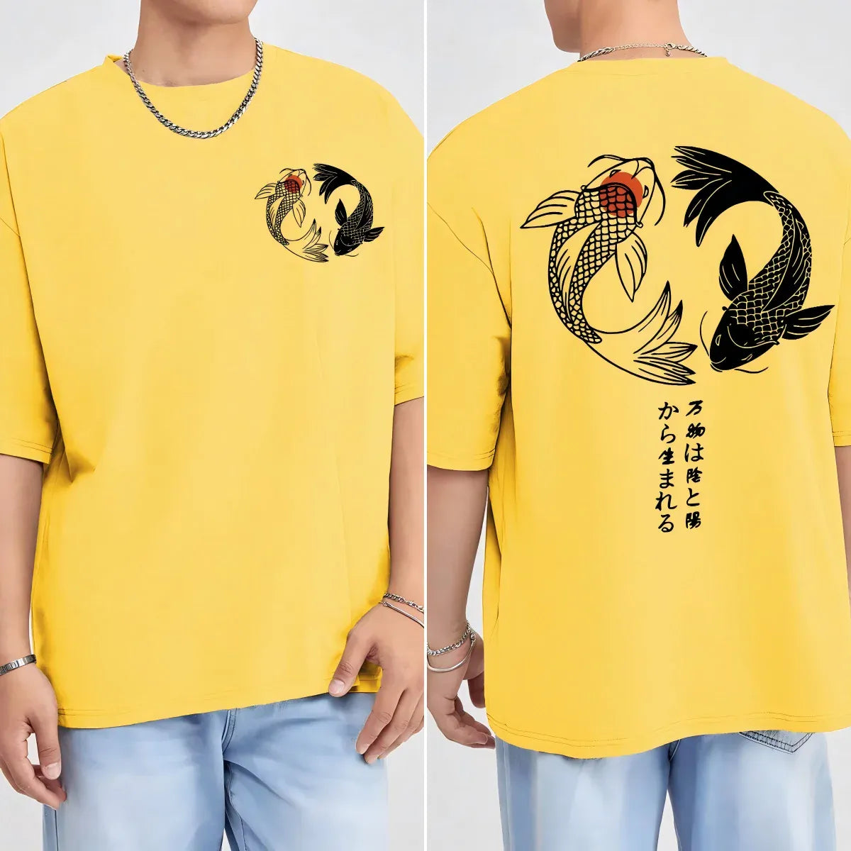 KissICON Yellow / M Harajuku Koi Cotton Tee Summer Style for Men