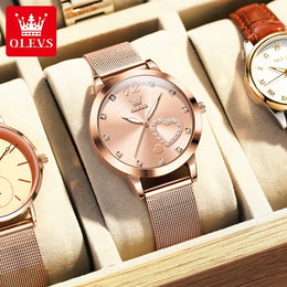 KissICON YELLOW OLEVS Japan Quartz Women Watch Stainless steel Bracelet "Love" Dial Fashion Elegant Waterproof Luminous Quartz Watch for Ladies