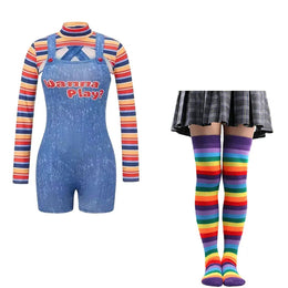 KissICON YELLOW / S / halloween costume Halloween Costumes for Women Scary Nightmare Killer Doll Wanna Play Movie Character Chucky Doll Costume With Stockings