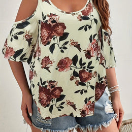 jkthpu-45 Yellow / UK 16 Women'S Plus Size Floral Off-Shoulder Top with Ruffle