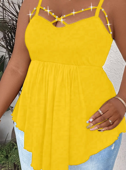 KissICON Yellow / UK 18 Women'S Plus Size Sexy V-Neck Cross Strap Cami