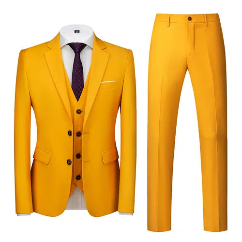 KissICON Yellow / XL 2026 Purple Slim Fit ThreePiece Mens Suit Set
