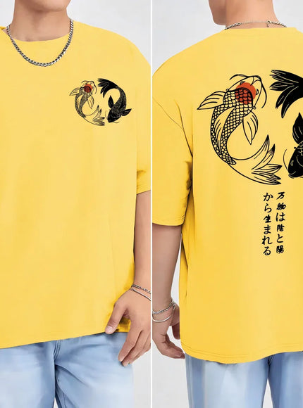 KissICON Yellow / XXXL Harajuku Koi Cotton Tee Summer Style for Men