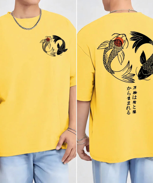 KissICON Yellow / XXXL Harajuku Koi Cotton Tee Summer Style for Men