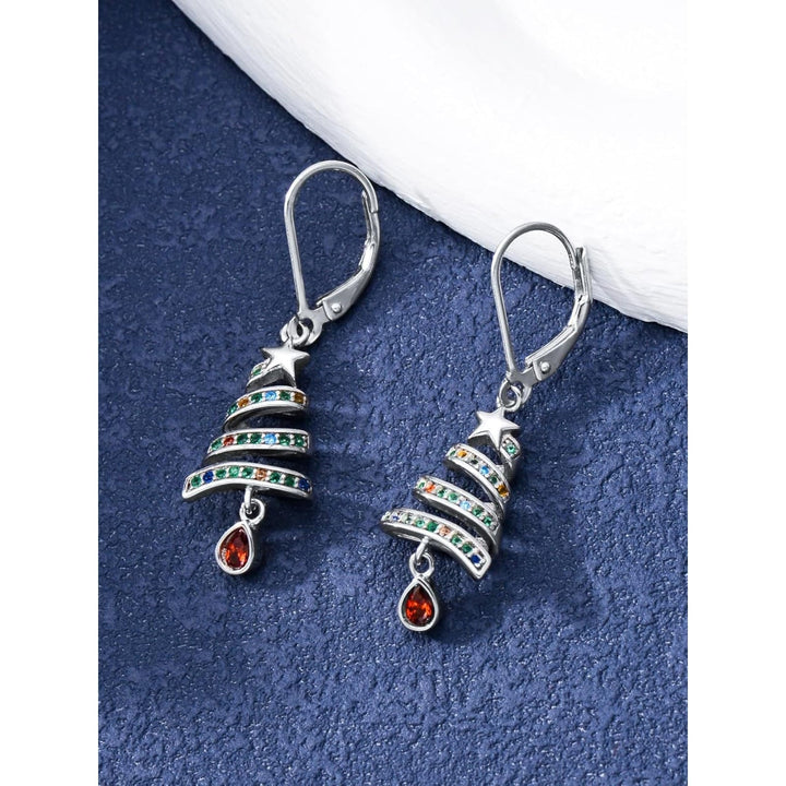 Yfn Sterling Silver Christmas Tree Earrings