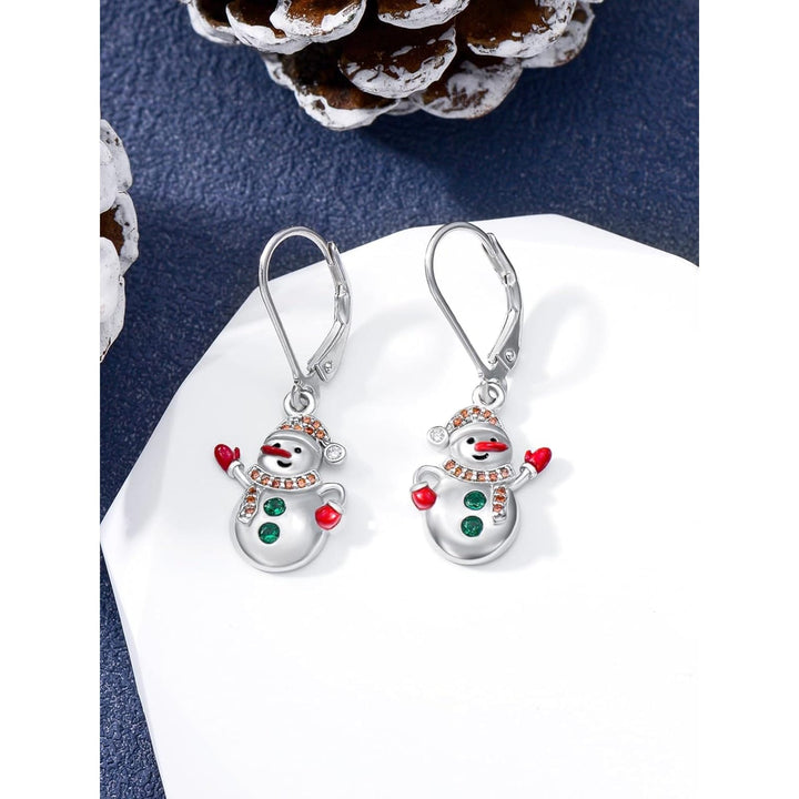 Yfn Sterling Silver Snowman Christmas Earrings