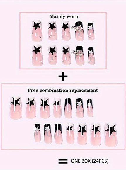 KissICON YLW371 KissIcon 24Pcs Nails Star Reusable Black French -