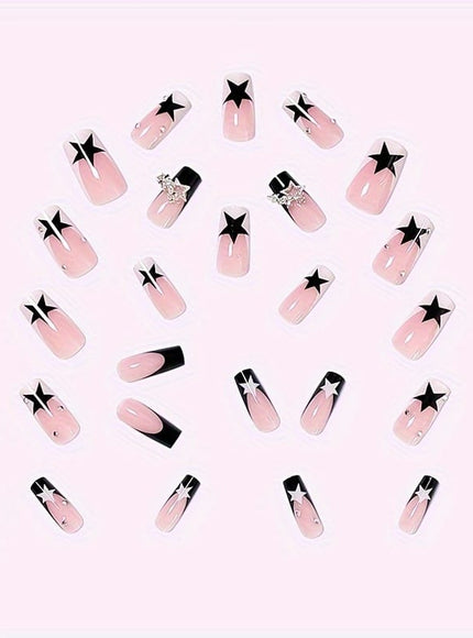 KissICON YLW371 KissIcon 24Pcs Nails Star Reusable Black French -