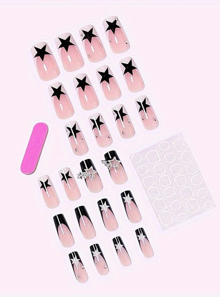 KissICON YLW371 KissIcon 24Pcs Nails Star Reusable Black French -
