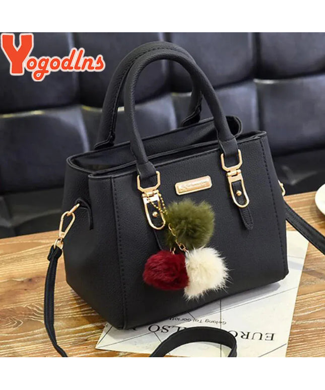 Dropshipman Yogodlns women beading pendant handbag ladies embossed shoulder bag ladies Messenger bag hairball bags high quality bag