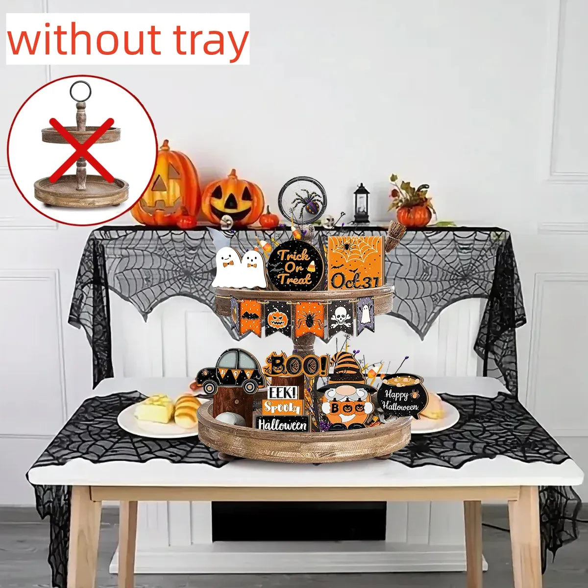 KissICON YXZH0285 Halloween 2D Wooden Desktop Sign, No Tray, Orange Black Car Magic Pot, Witch Dwarf Ghost Decoration, Halloween Home Decor