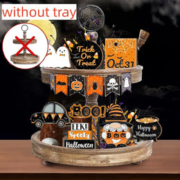 KissICON YXZH0285 Halloween 2D Wooden Desktop Sign, No Tray, Orange Black Car Magic Pot, Witch Dwarf Ghost Decoration, Halloween Home Decor
