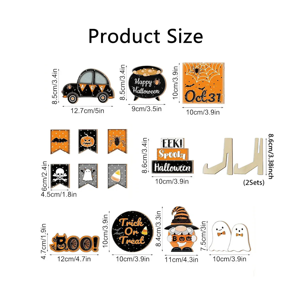 KissICON YXZH0285 Halloween 2D Wooden Desktop Sign, No Tray, Orange Black Car Magic Pot, Witch Dwarf Ghost Decoration, Halloween Home Decor