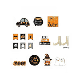 KissICON YXZH0285 Halloween 2D Wooden Desktop Sign, No Tray, Orange Black Car Magic Pot, Witch Dwarf Ghost Decoration, Halloween Home Decor