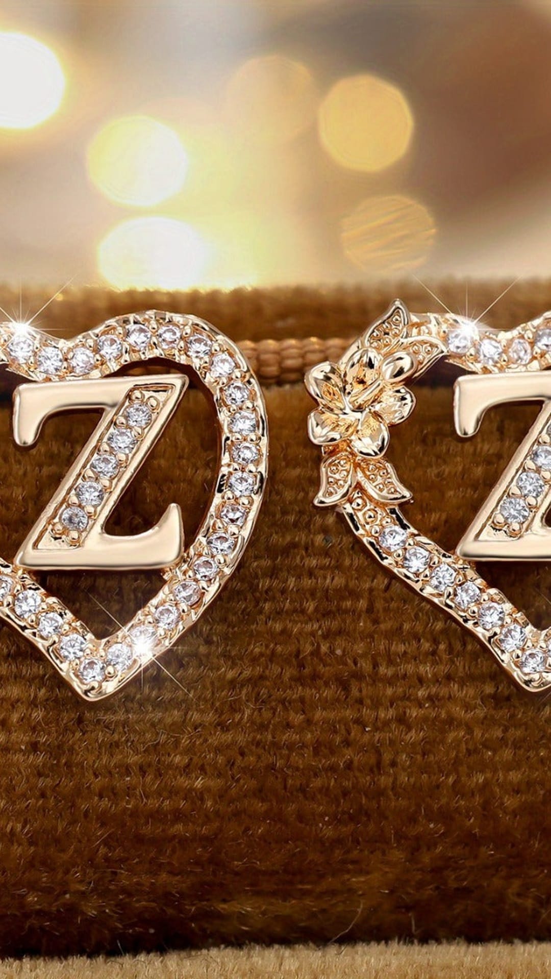 jkthpu-45 Z Heart Initial Flower Earrings - April Birthstone Name Studs