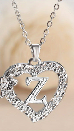 jkthpu-45 Z KissIcon Elegant Initial Heart Necklace - CZ Birthstone