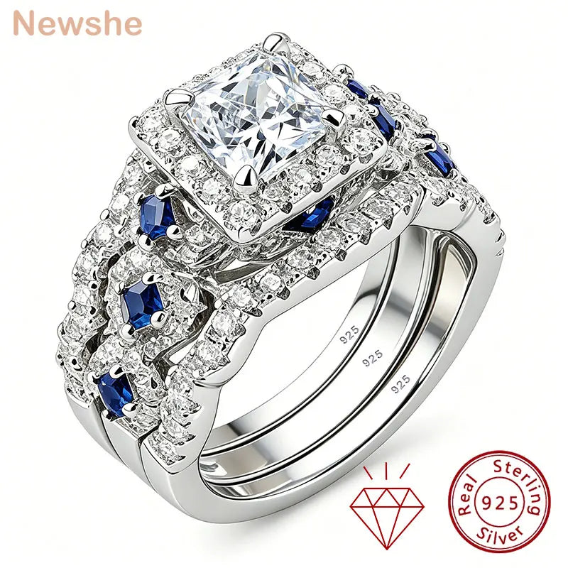 KissICON Zircons / United States / 8 Newshe 3 Pcs Wedding Rings Set for Women 925 Silver Princess Cut Certified Moissanite/Zircon Luxury Bridal Engagement Jewelry