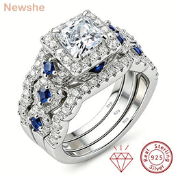 KissICON Zircons / United States / 8 Newshe 3 Pcs Wedding Rings Set for Women 925 Silver Princess Cut Certified Moissanite/Zircon Luxury Bridal Engagement Jewelry